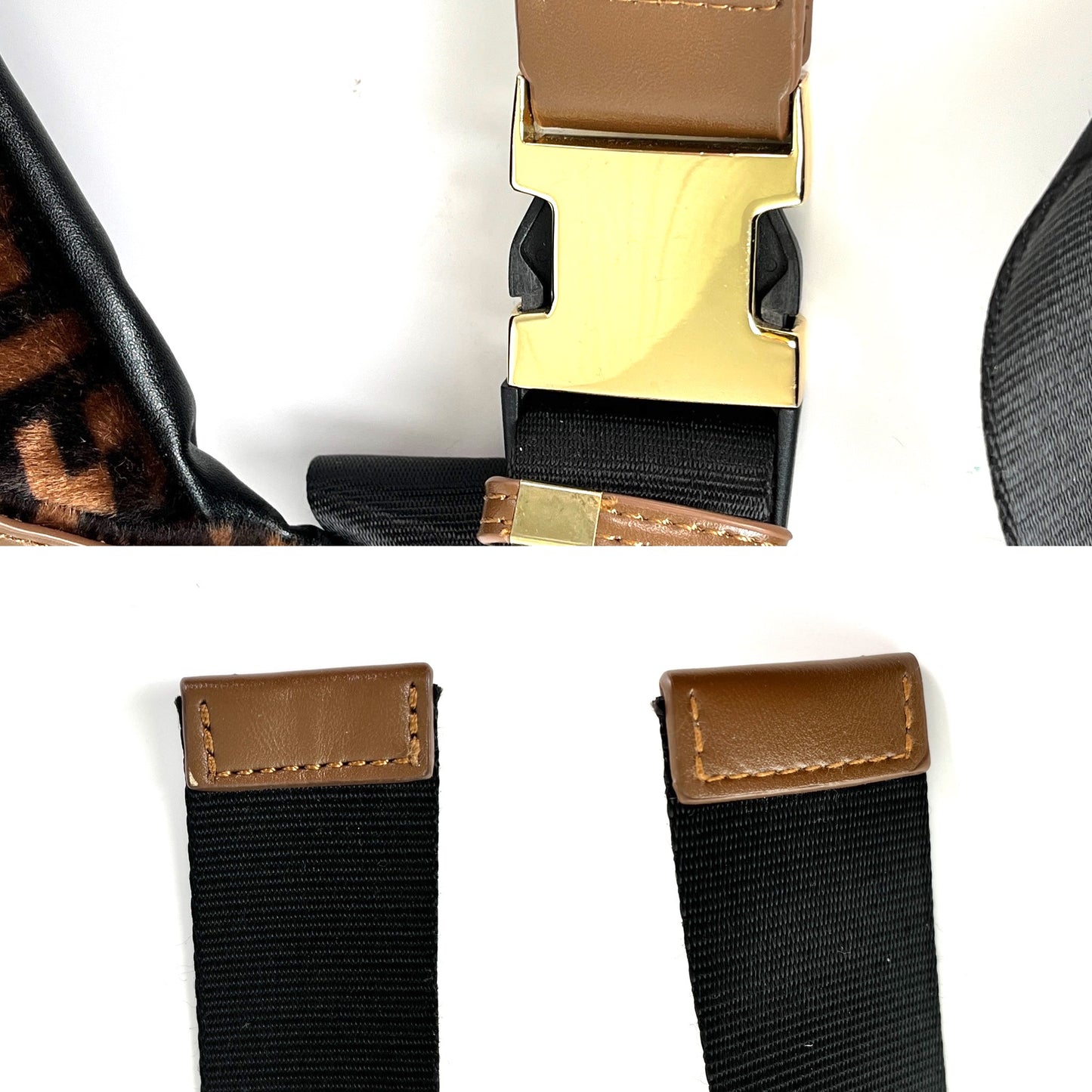 FENDI Monogram Calf Hair Zucca Brown Black Bumbag Waist Bag