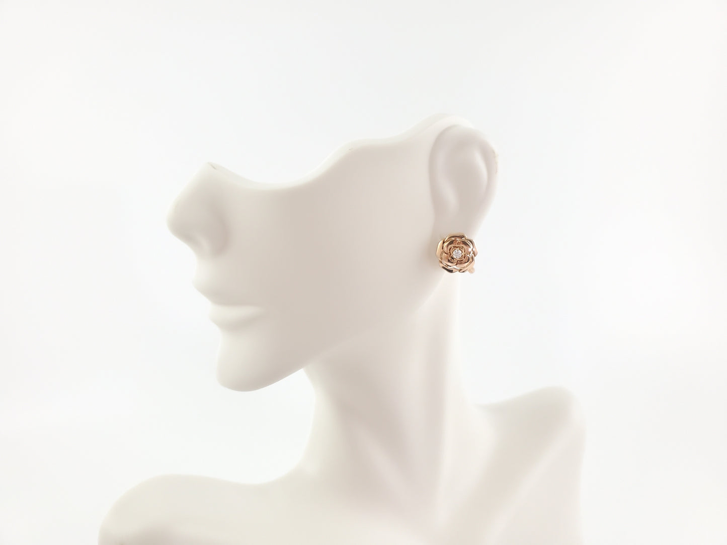 CHANEL 18k Rose Gold Diamond Extract De Camelia Stud Earrings