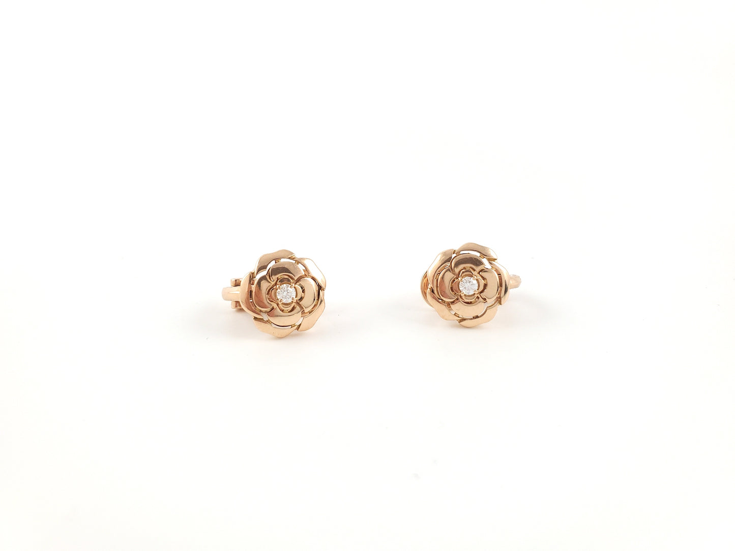 CHANEL 18k Rose Gold Diamond Extract De Camelia Stud Earrings