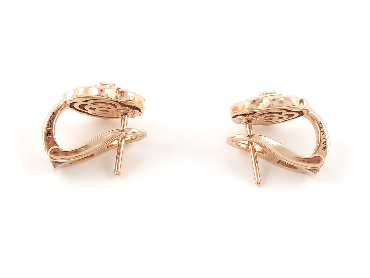 CHANEL 18k Rose Gold Diamond Extract De Camelia Stud Earrings