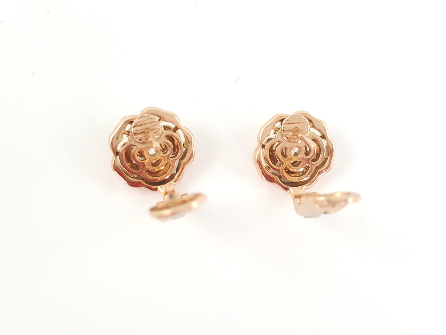 CHANEL 18k Rose Gold Diamond Extract De Camelia Stud Earrings
