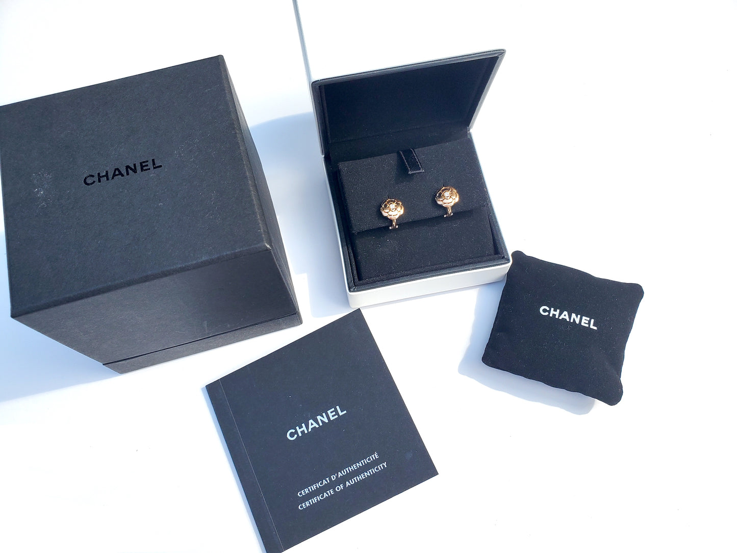 CHANEL 18k Rose Gold Diamond Extract De Camelia Stud Earrings