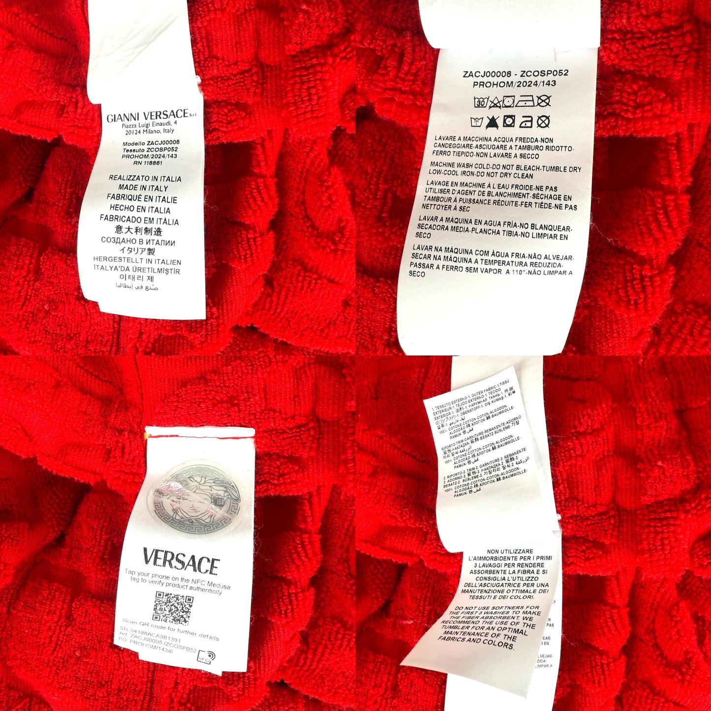 Versace Medusa heart Baroque Insignia Red Gold Black Printed Bath Robe Unisex M