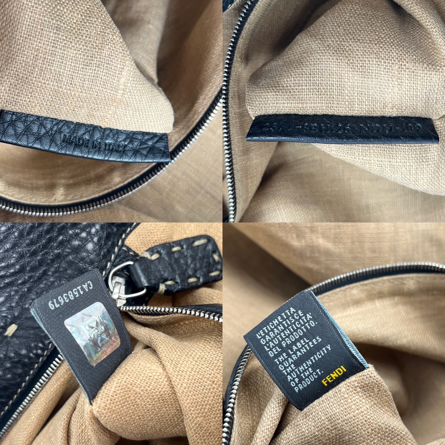 FENDI Sellier Roll Black Leather Shoulder Tote Bag