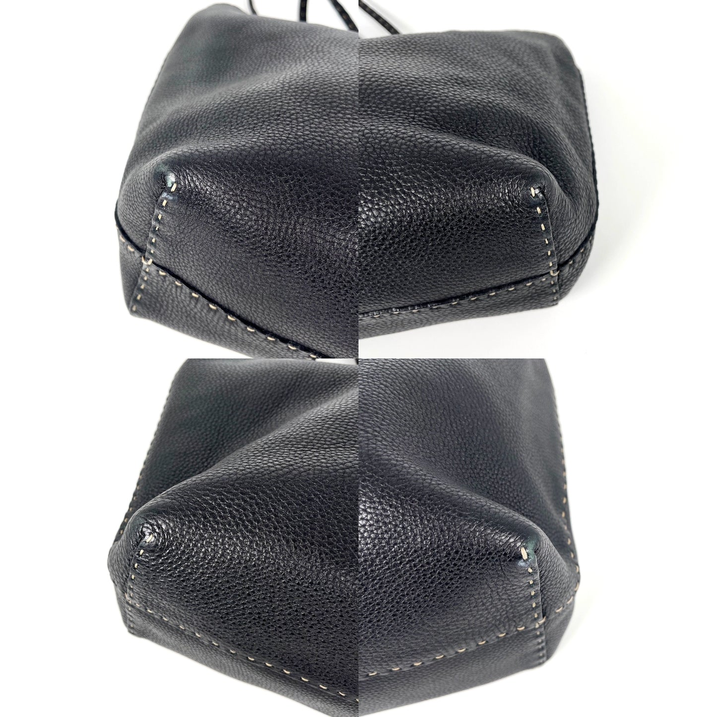 FENDI Sellier Roll Black Leather Shoulder Tote Bag