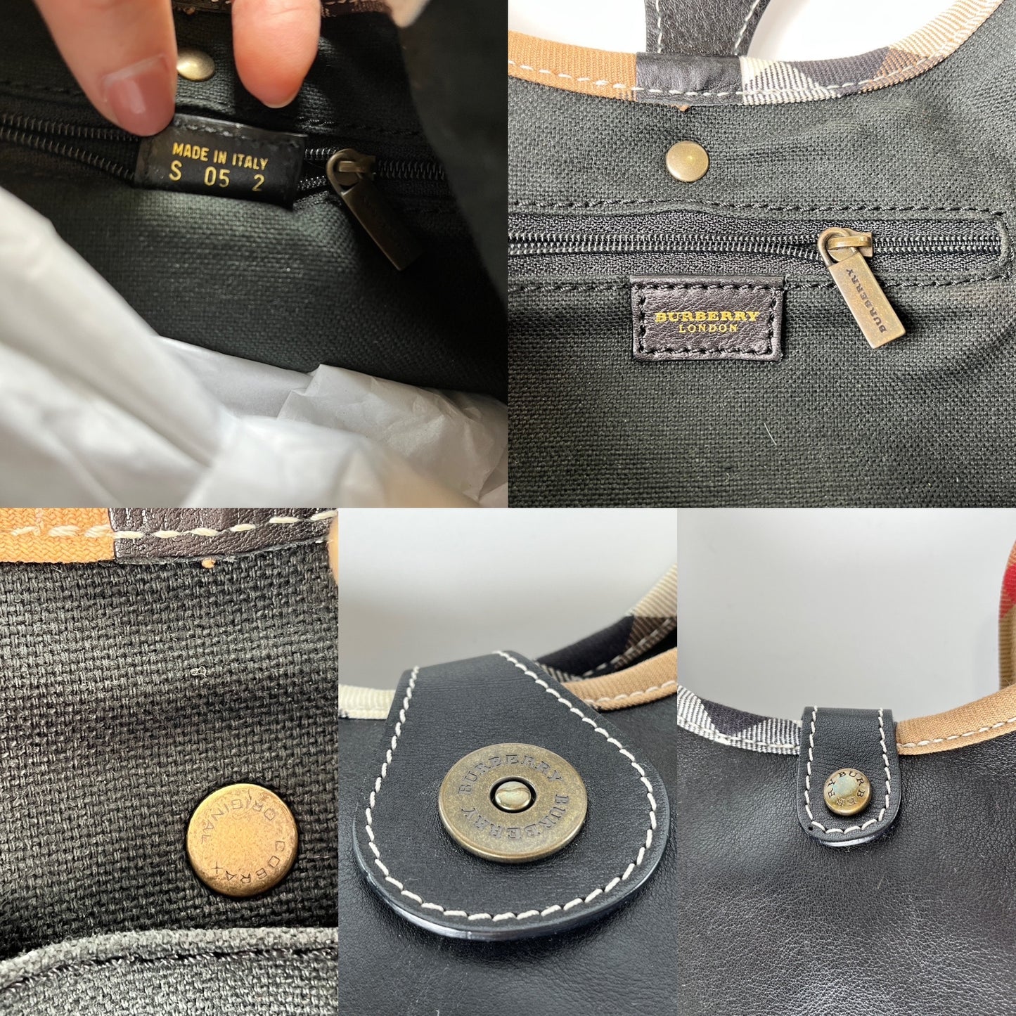 Burberry Black Leather Nova Check Trim Hobo Bag