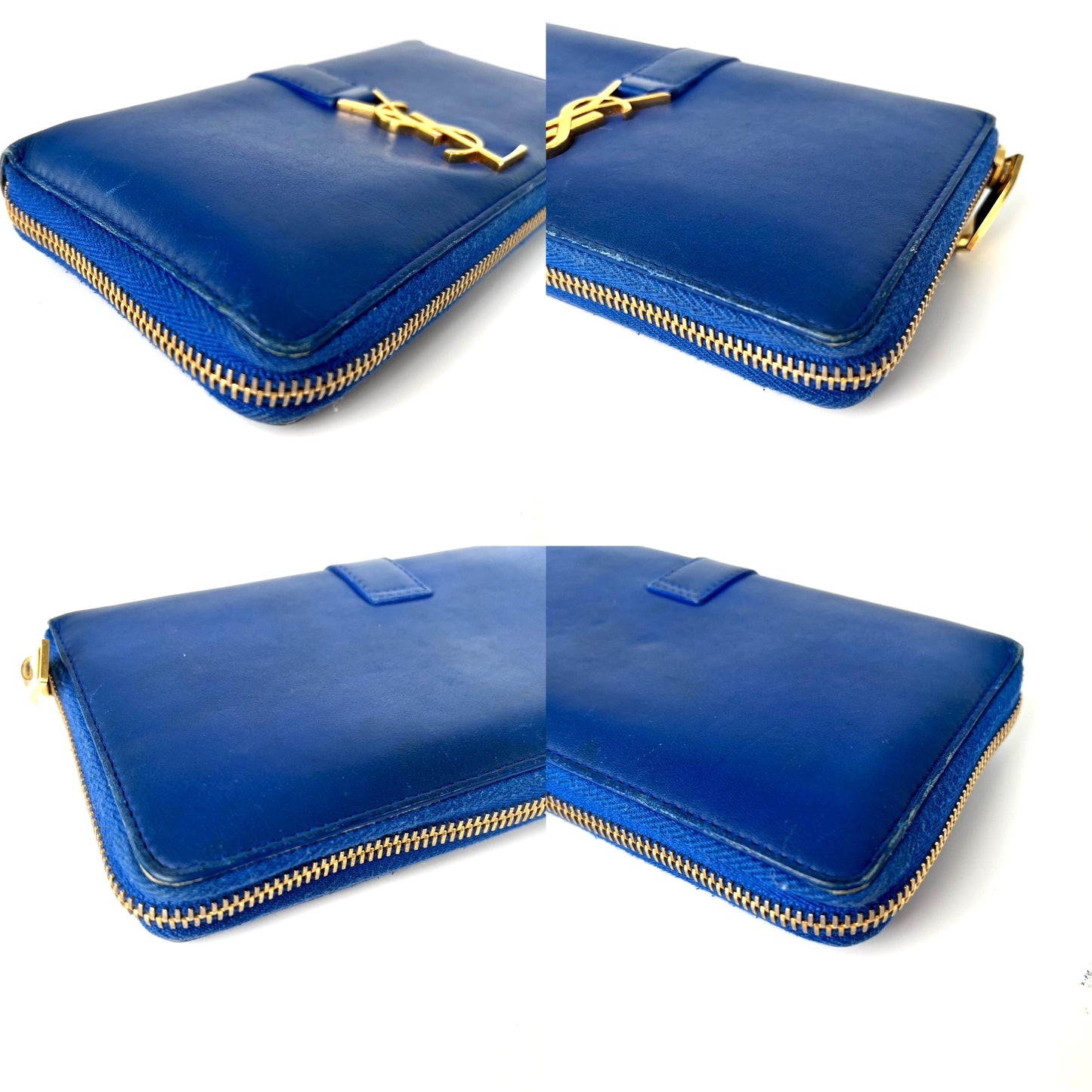 Saint Laurent YSL Blue Leather Long Continental Zip Wallet