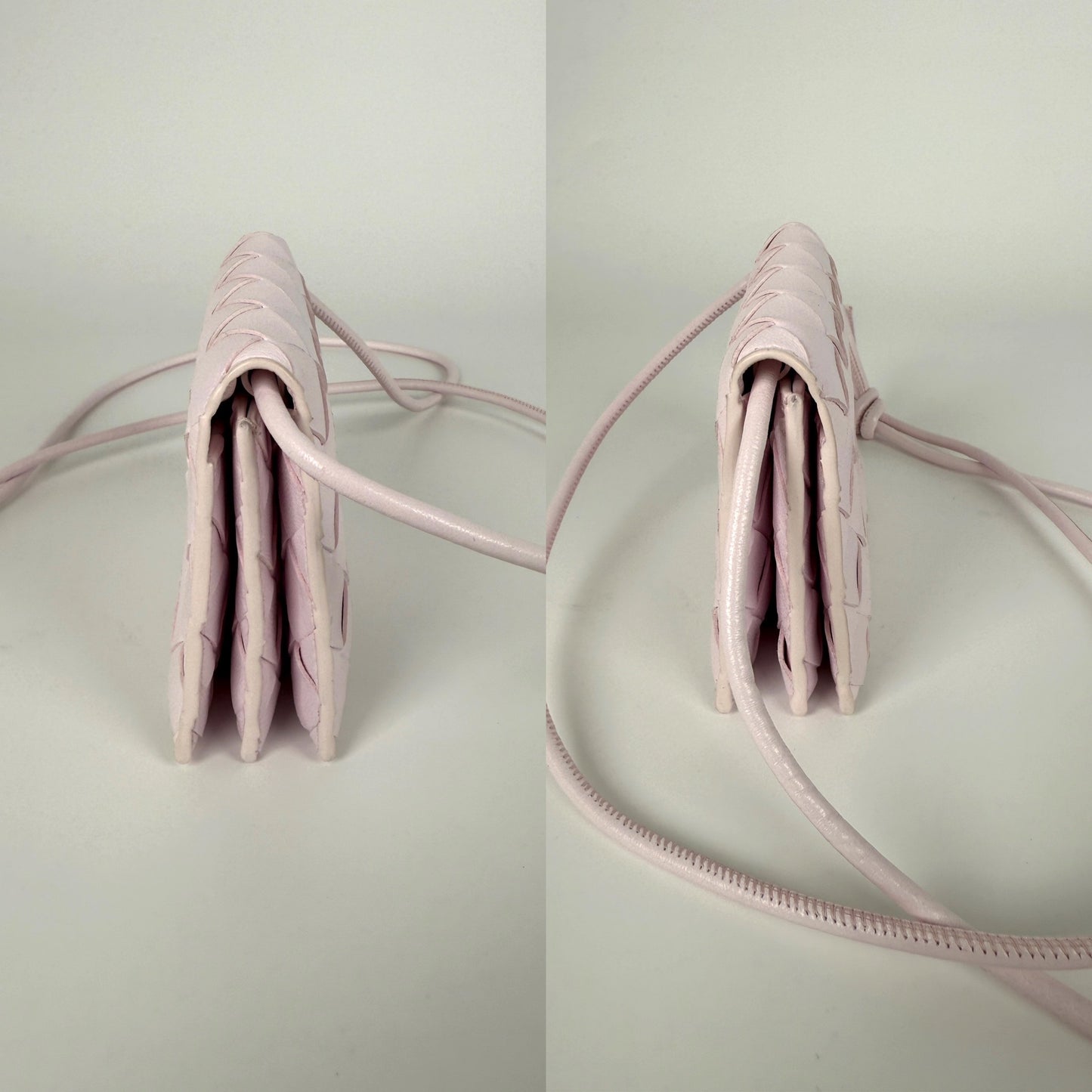 Bottega Veneta Intrecciato Bliss Pink Leather Crossbody Card Case Holder with Strap Belt Bag