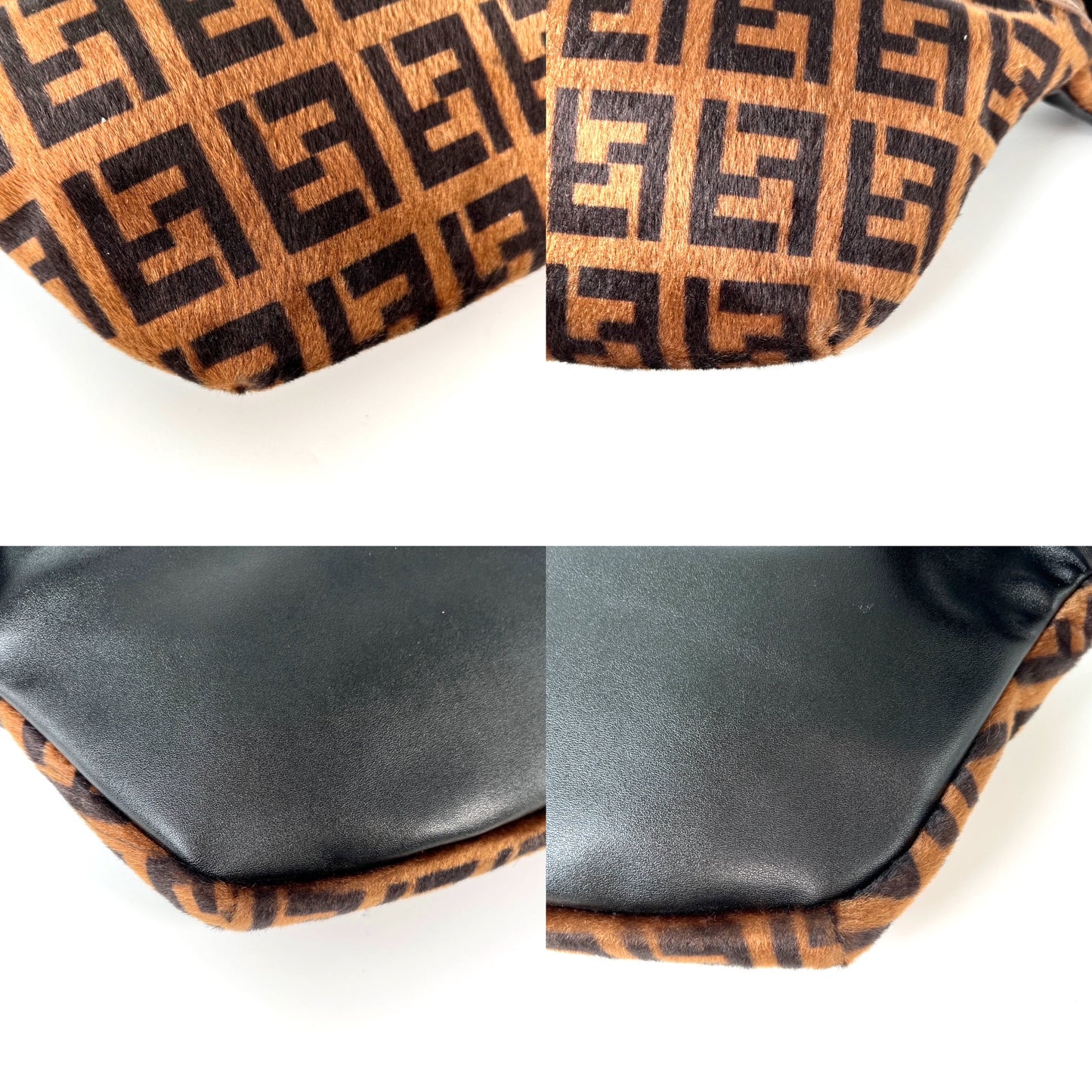 FENDI Monogram Calf Hair Zucca Brown Black Bumbag Waist Bag
