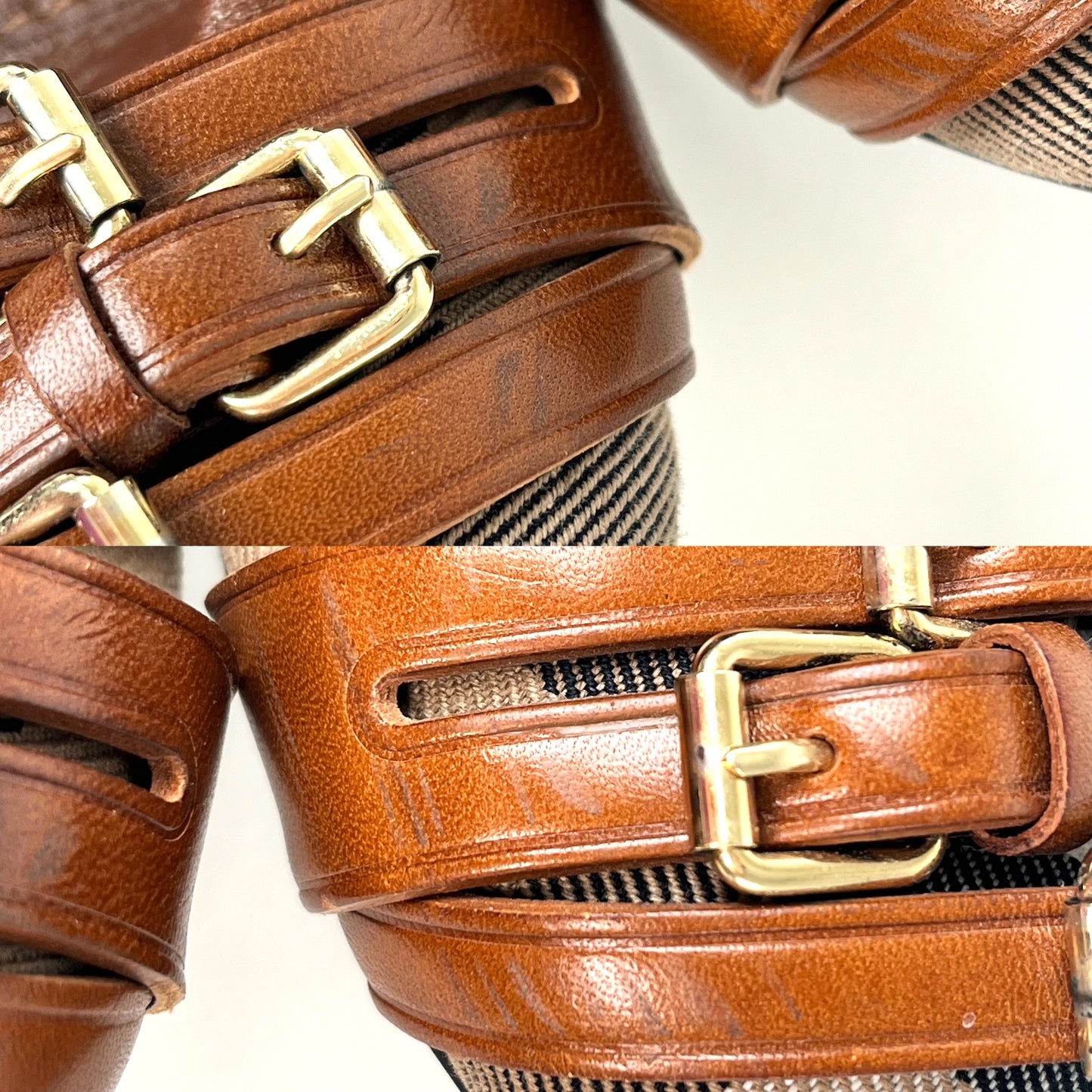 BURBERRY Bridle House check Falconer Dark Tan Canvas Ballerina Flats 37 7