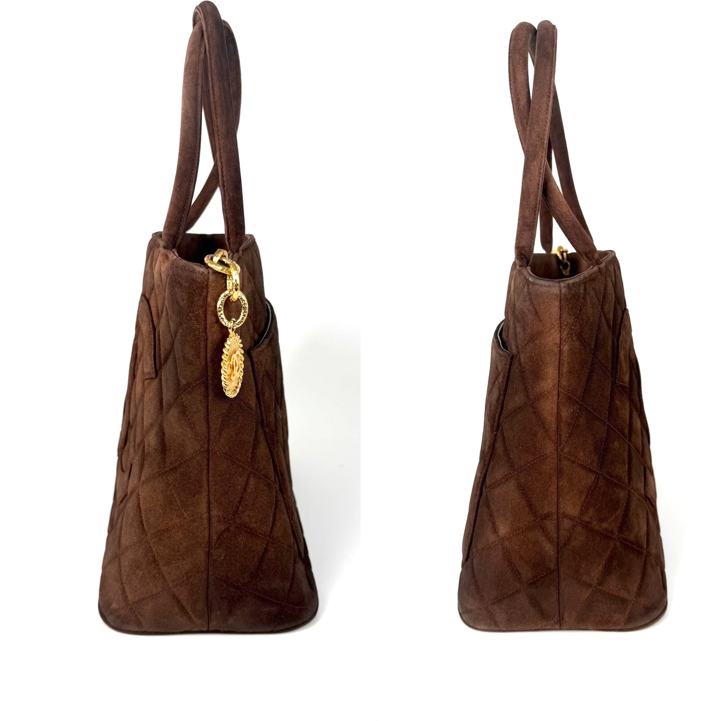 Vintage Chanel CC Timeless Medallion Suede Brown Tote
