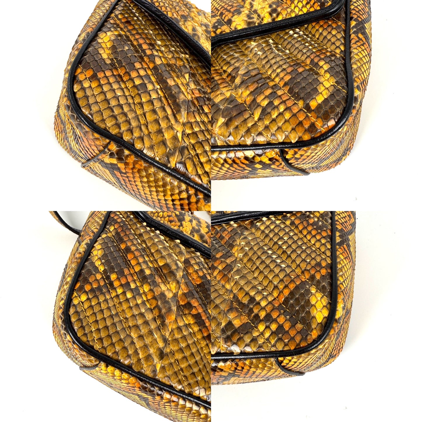 GUCCI GG Marmont Matellase Small Python Snakeskin Black Yellow Crossbody Shoulder Flap Bag
