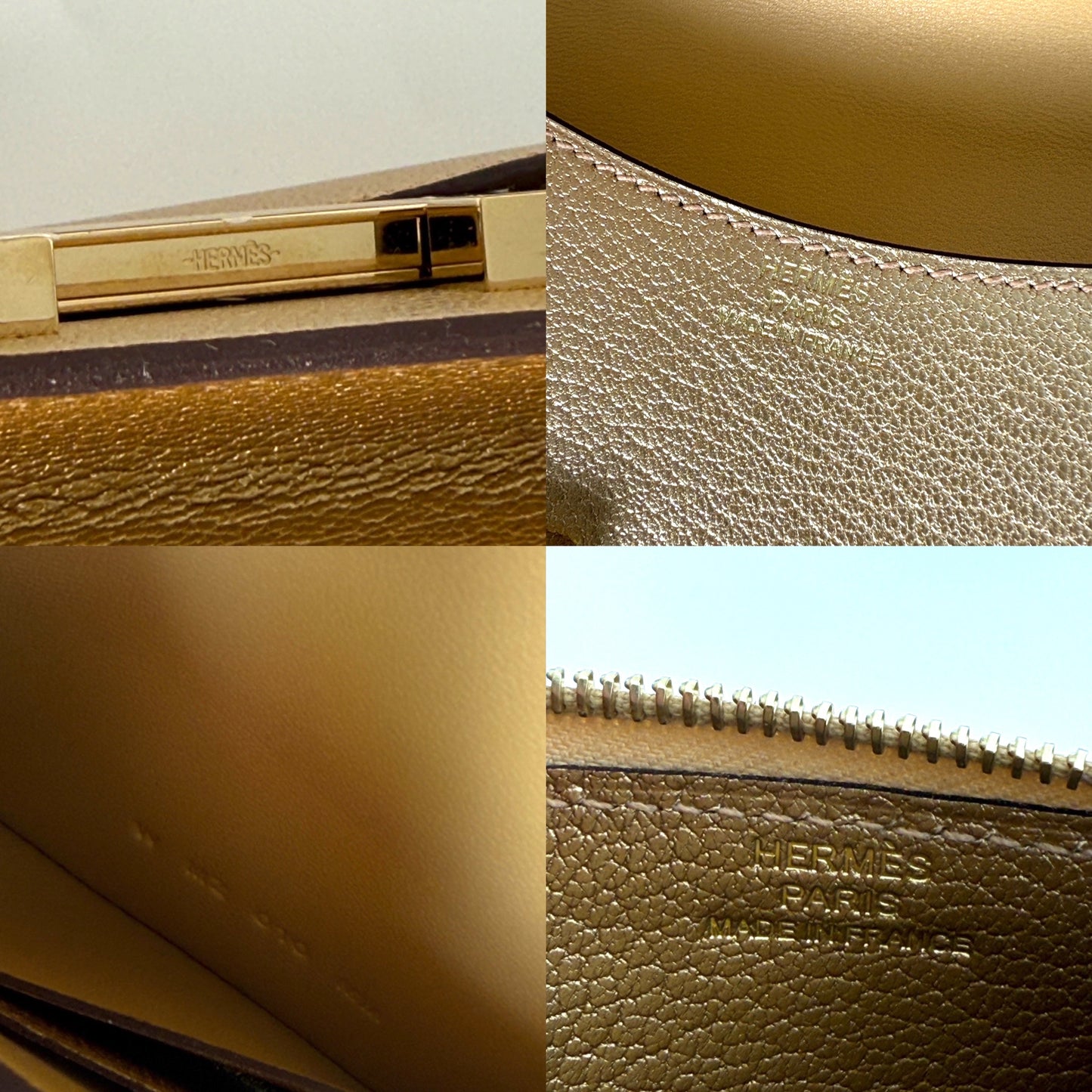 New HERMES Constance Slim Compact Dore Gold Chamkilight Goatskin Wallet Belt Bag