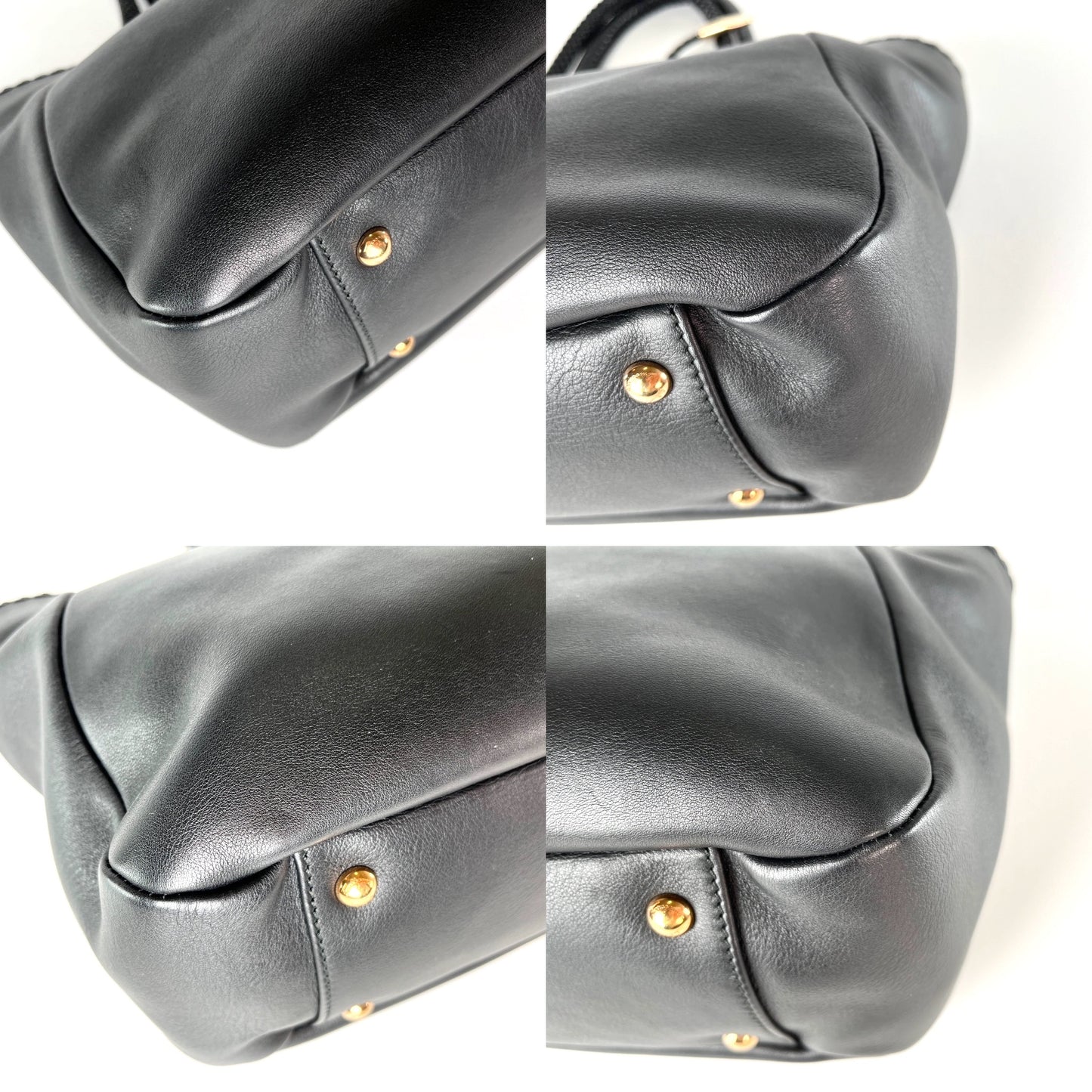 Salvatore Ferragamo Black Gancini Braided Leather Tote Bag