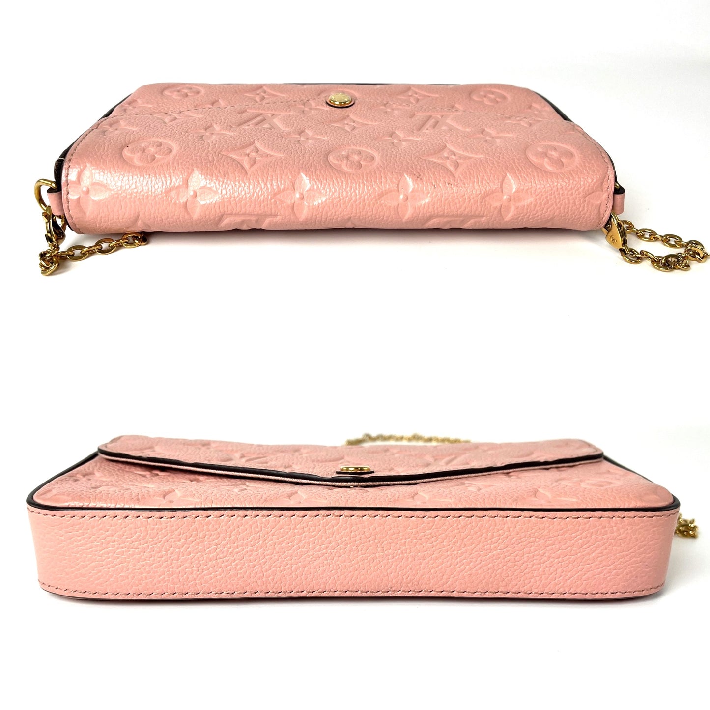 LOUIS VUITTON Felicie Rose Poudre Pink Monogram Empreinte Leather Pochette