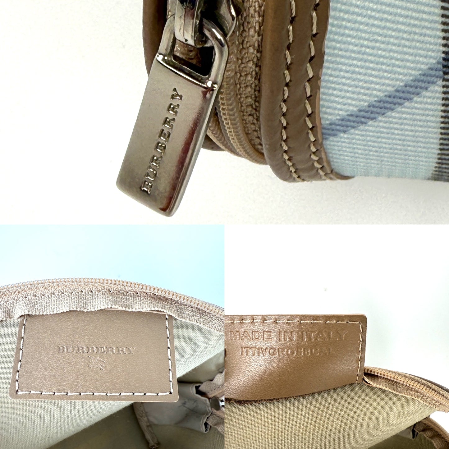 Burberry Love Check Blue White Beige Cosmetic Travel Zip Pouch Bag