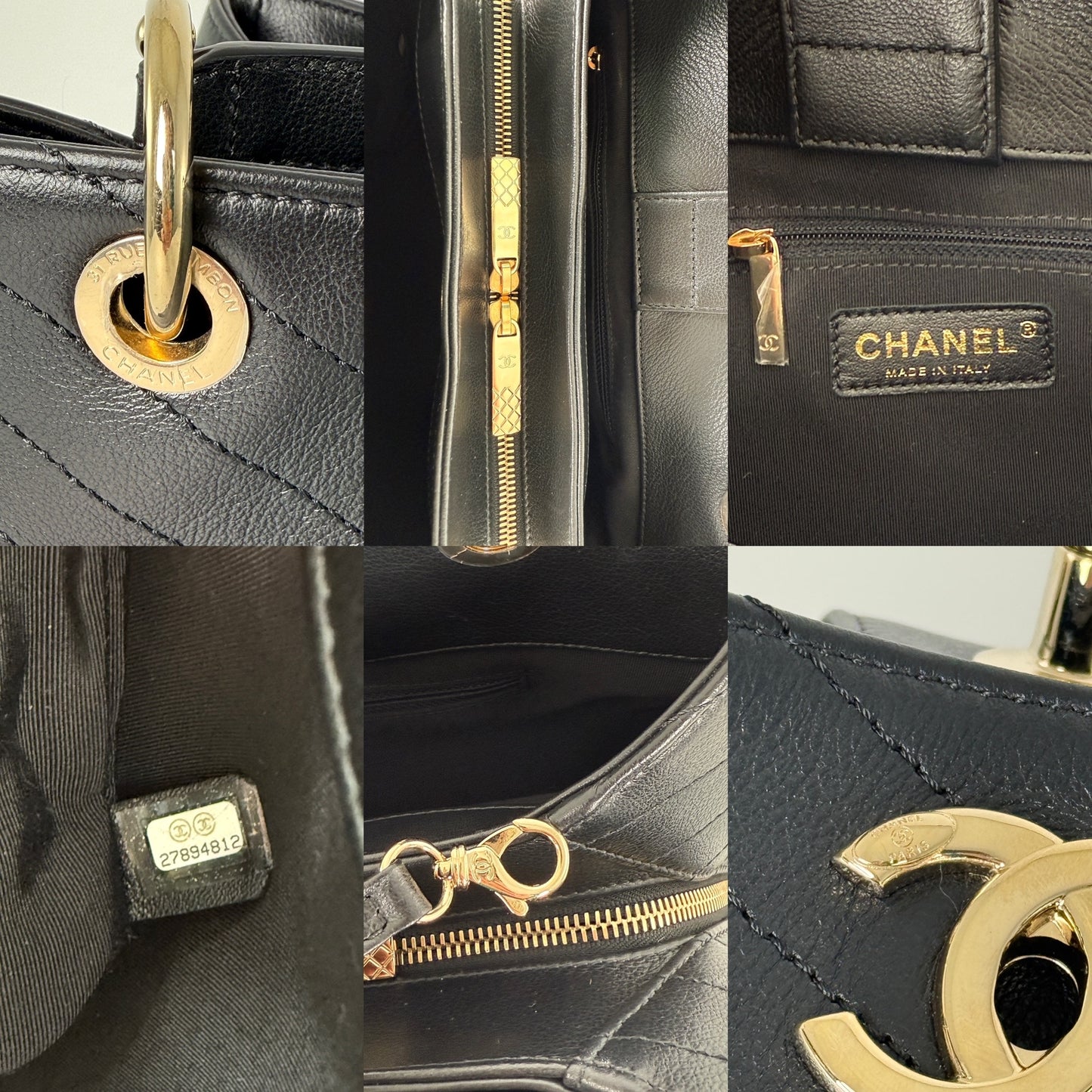CHANEL Large Chevron Stitched Chic Shopping Black Calfskin Leather Tote Bag