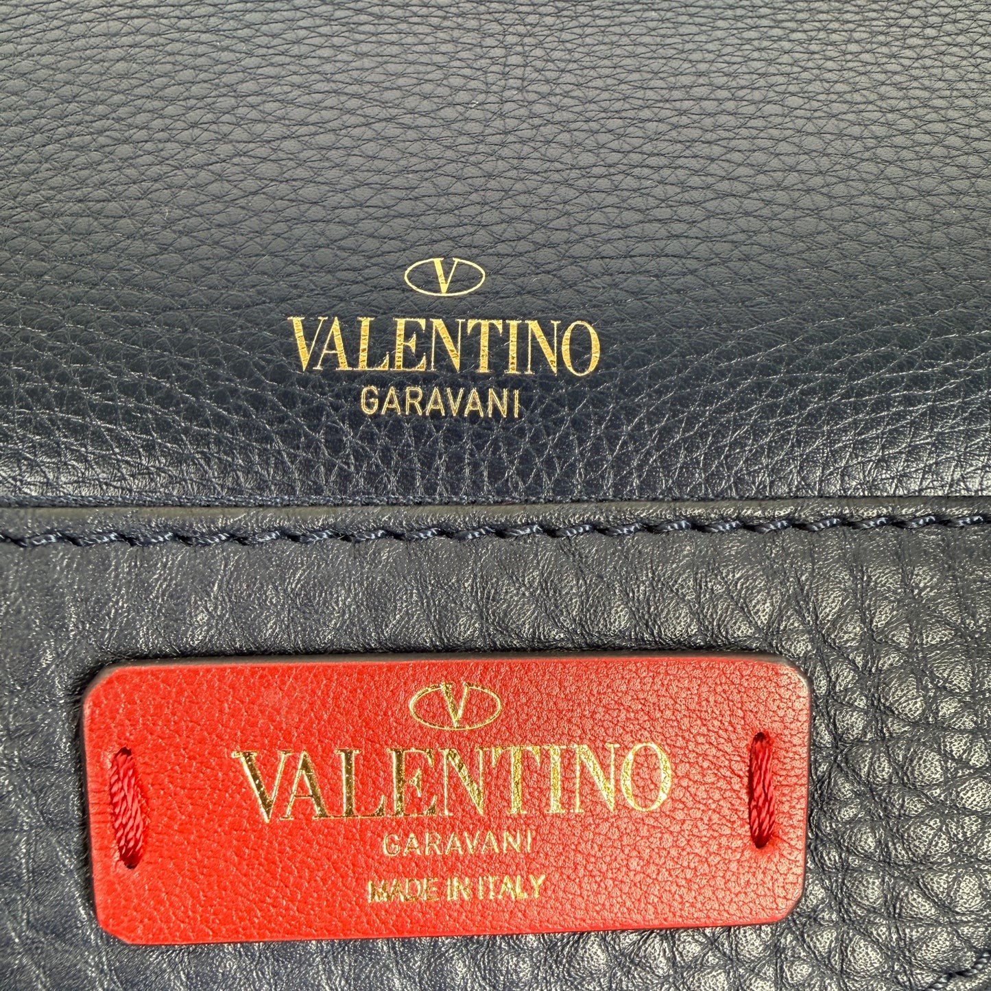 Valentino Garavani Rockstud Navy Blue Leather Tote Bag