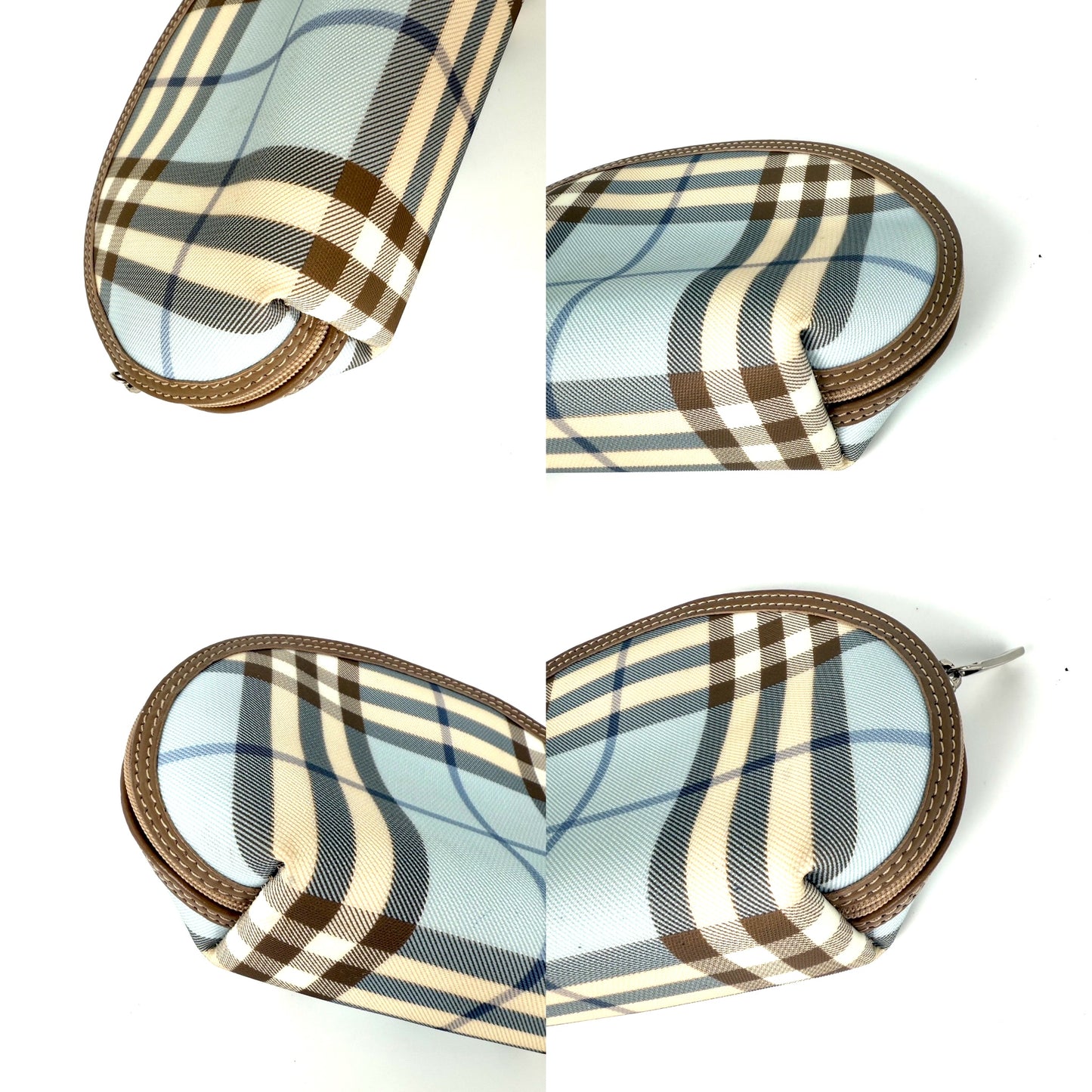 Burberry Love Check Blue White Beige Cosmetic Travel Zip Pouch Bag