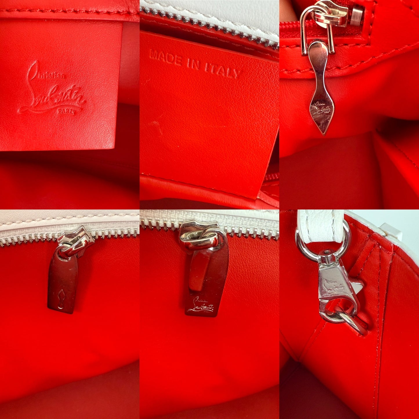 Christian Louboutin Paloma Medium Spike Loubinthesky White Neon Pink Leather Tote