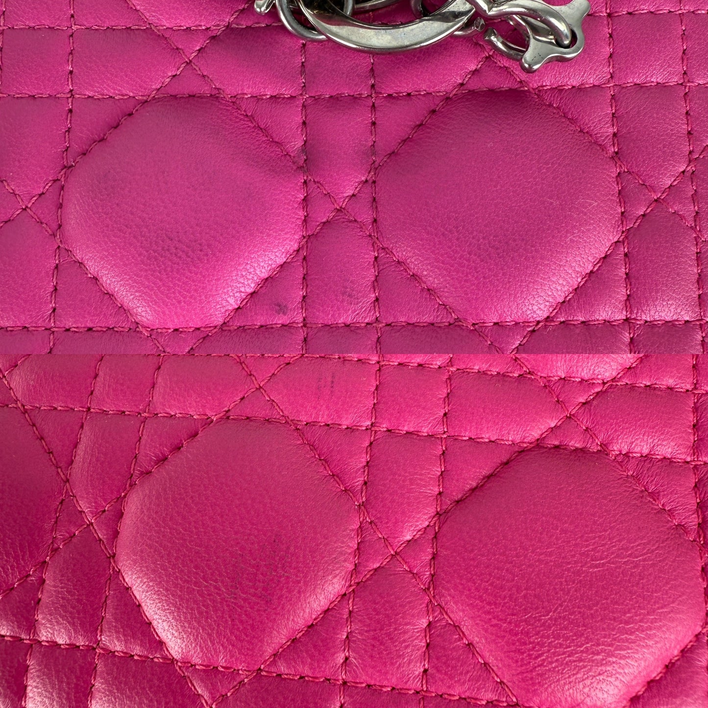 Christian Dior Medium Cannage Lady Dior Pink Lambskin Leather Top Handle Bag