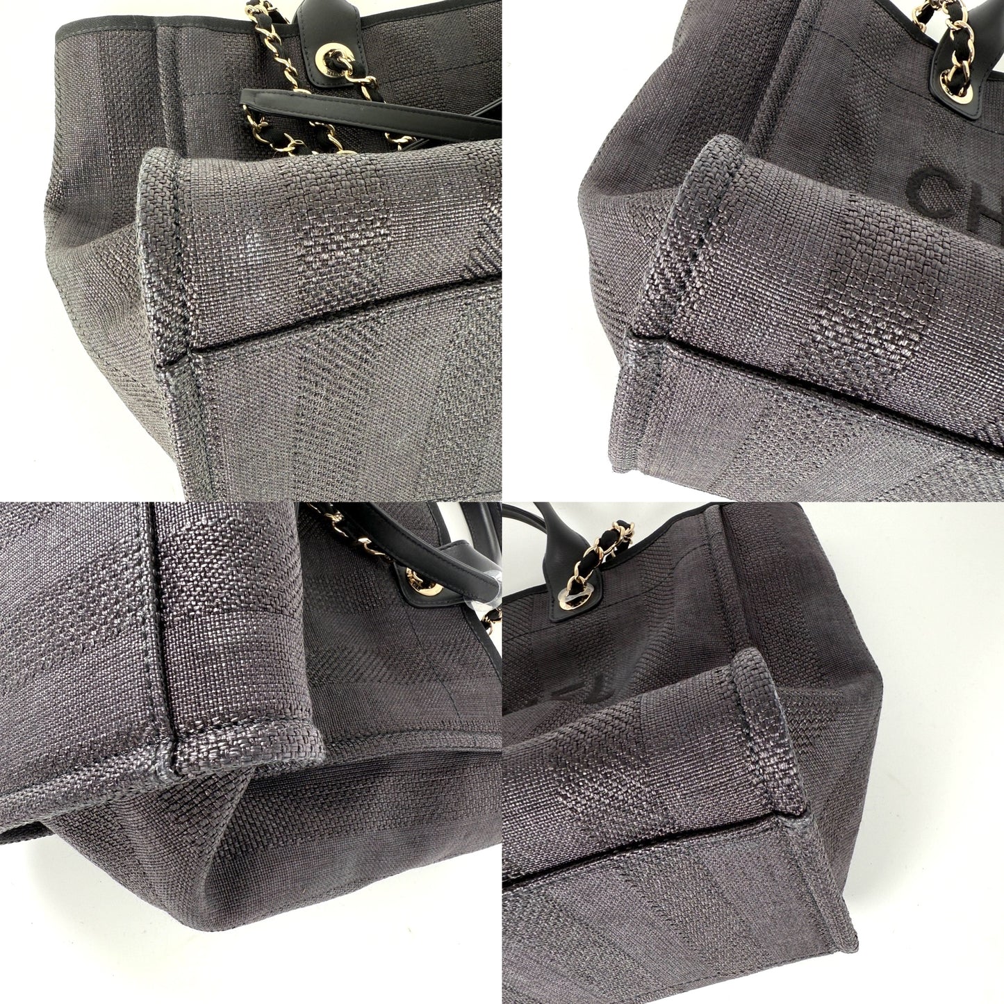 CHANEL Deauville Straw Raffia Black Large Shopping Tote