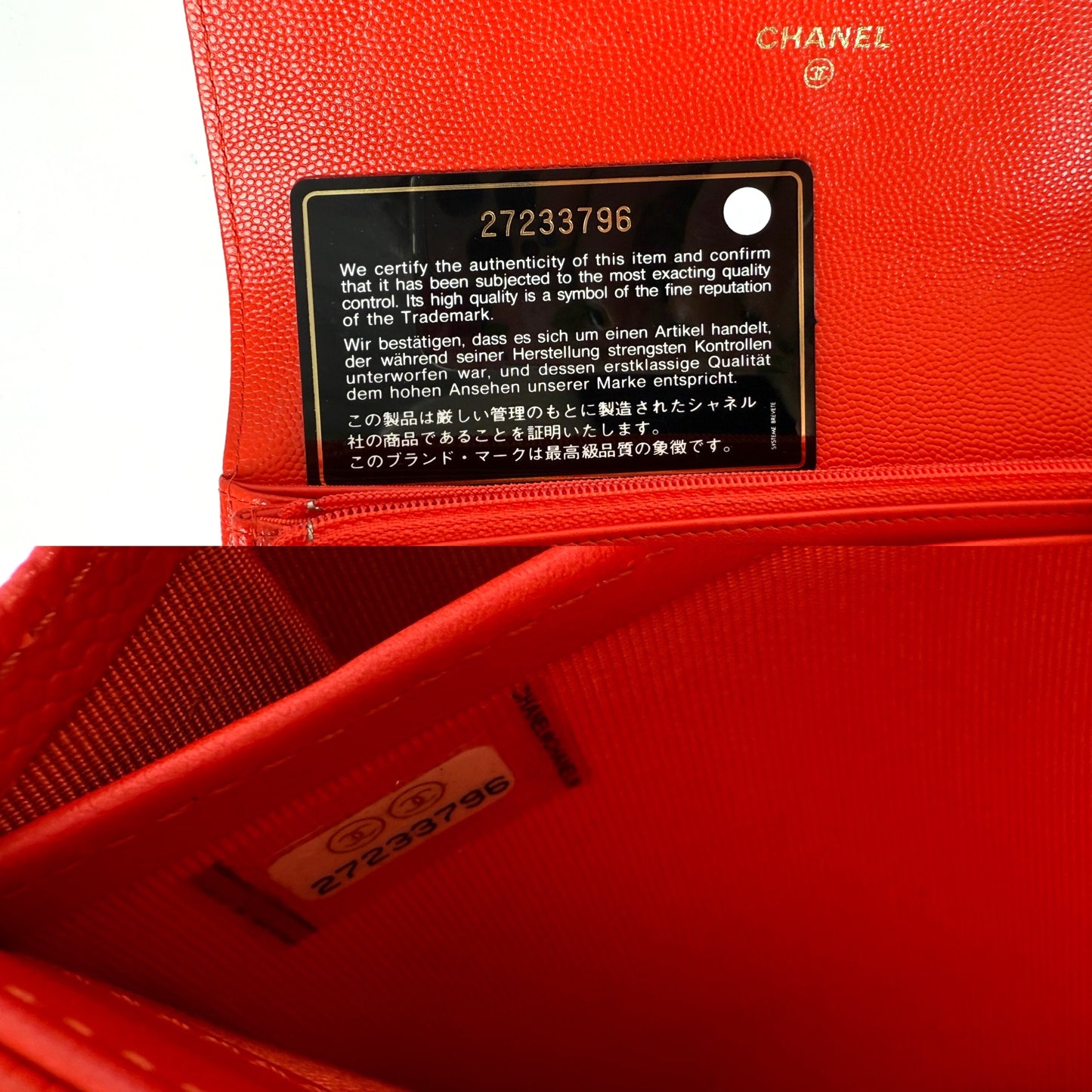 CHANEL Red Quilted Caviar Flap CC Long Gusset Continental Wallet