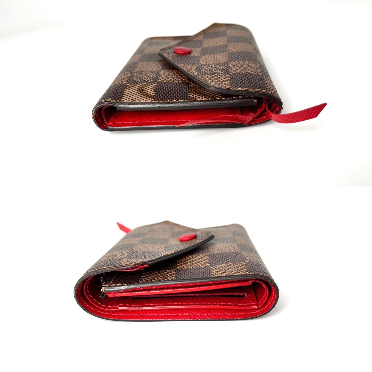LOUIS VUITTON Victorine Damier Ebene 2020 Small Brown Red Flap Wallet