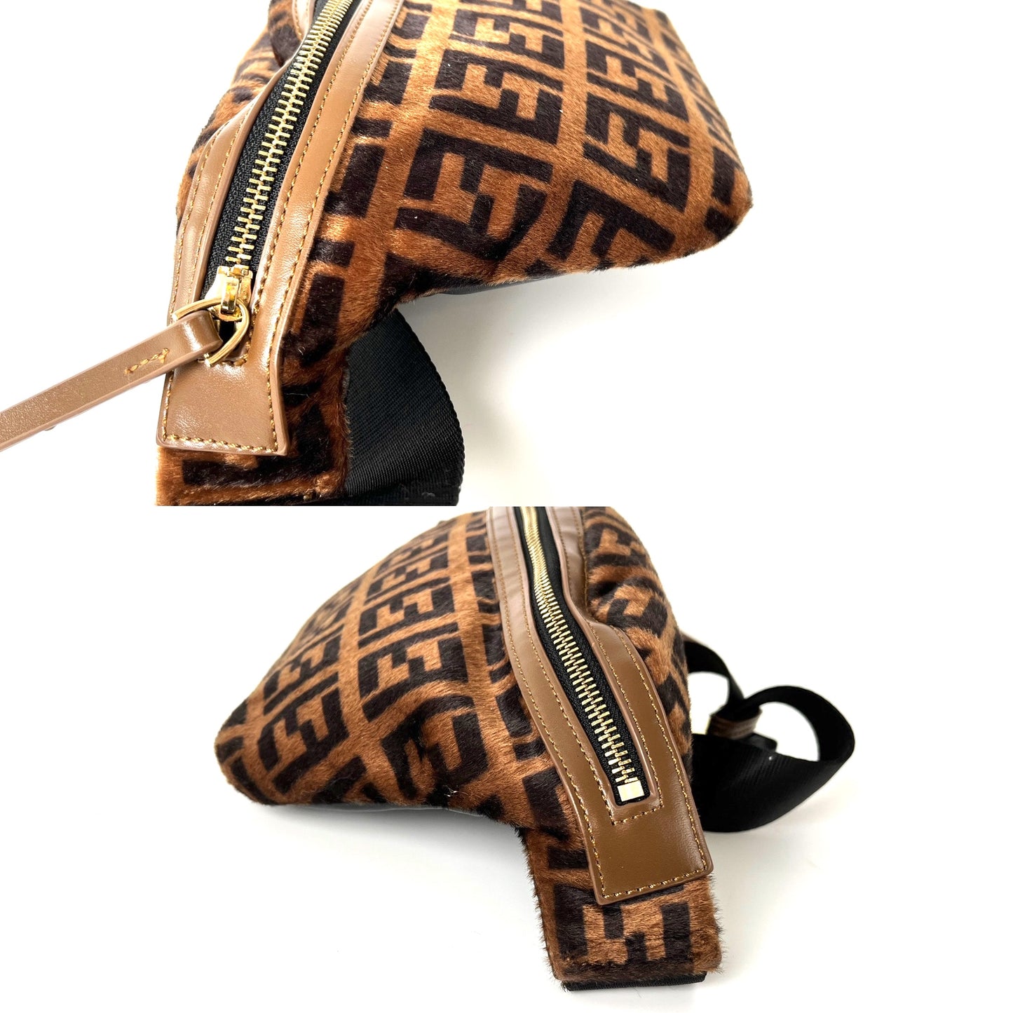 FENDI Monogram Calf Hair Zucca Brown Black Bumbag Waist Bag