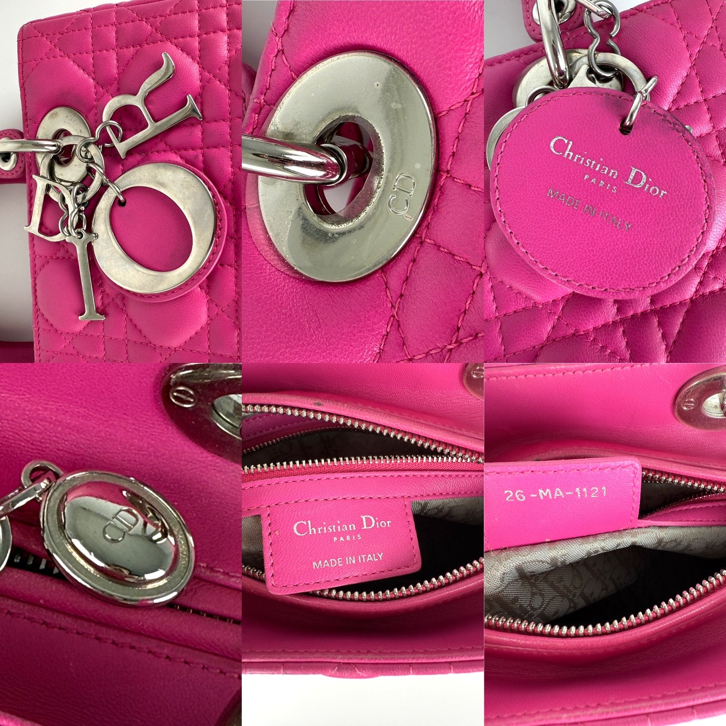 Christian Dior Medium Cannage Lady Dior Pink Lambskin Leather Top Handle Bag