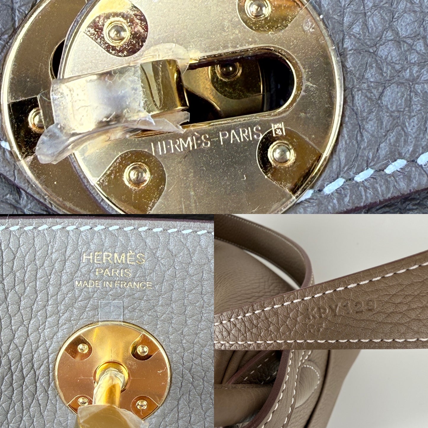 HERMES Lindy 26 Etoupe Taurillon Clemence Leather 2025 Gold Hardware Zip Shoulder Bag