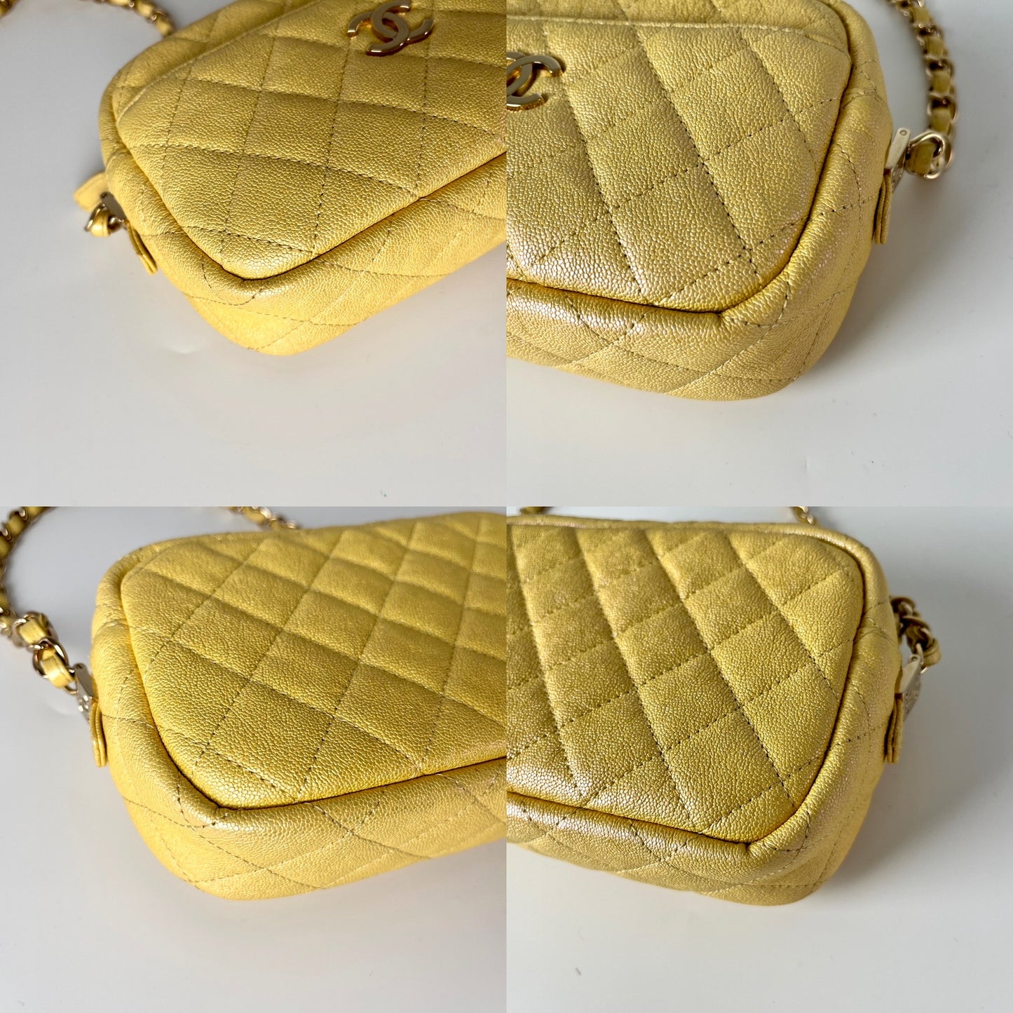 CHANEL Iridescent Yellow Caviar Leather Camera Case Crossbody Bag