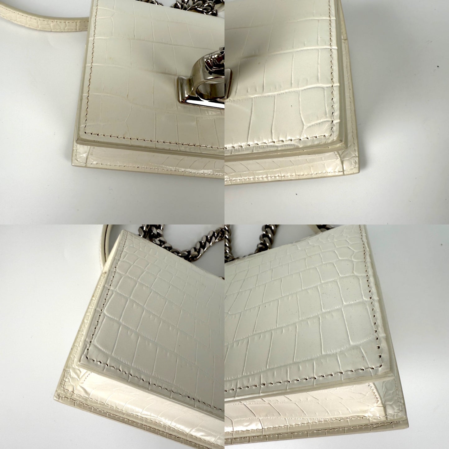 Alexander McQueen Jeweled Chain Link Skull Knuckle White Crossbody Mini Clutch