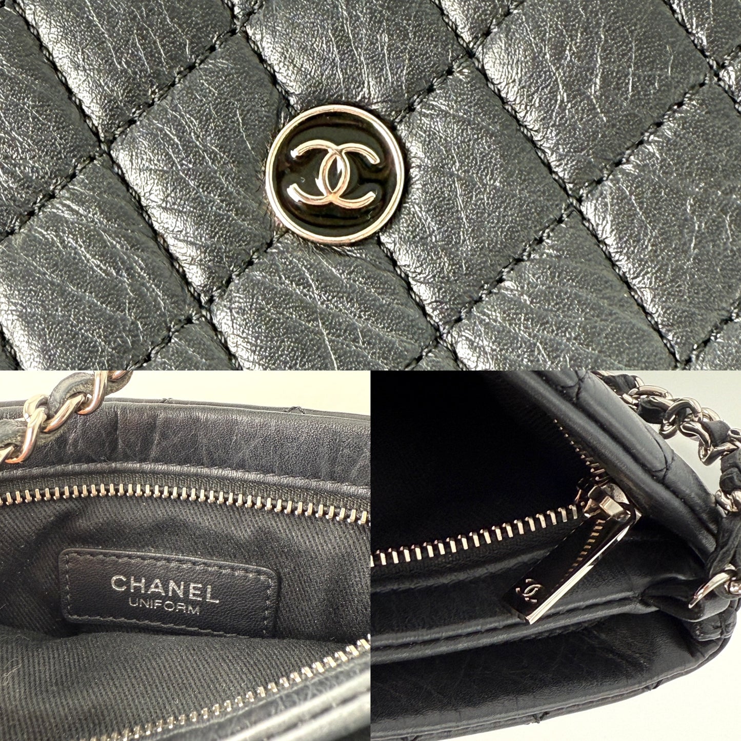 CHANEL Aged Calfskin CC Quilted Uniform Crossbody Black Bag