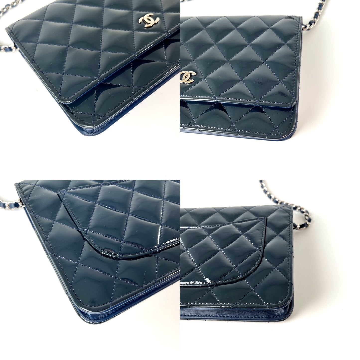 CHANEL 14C WOC Wallet on Chain Navy Blue Patent Leather Crossbody Bag