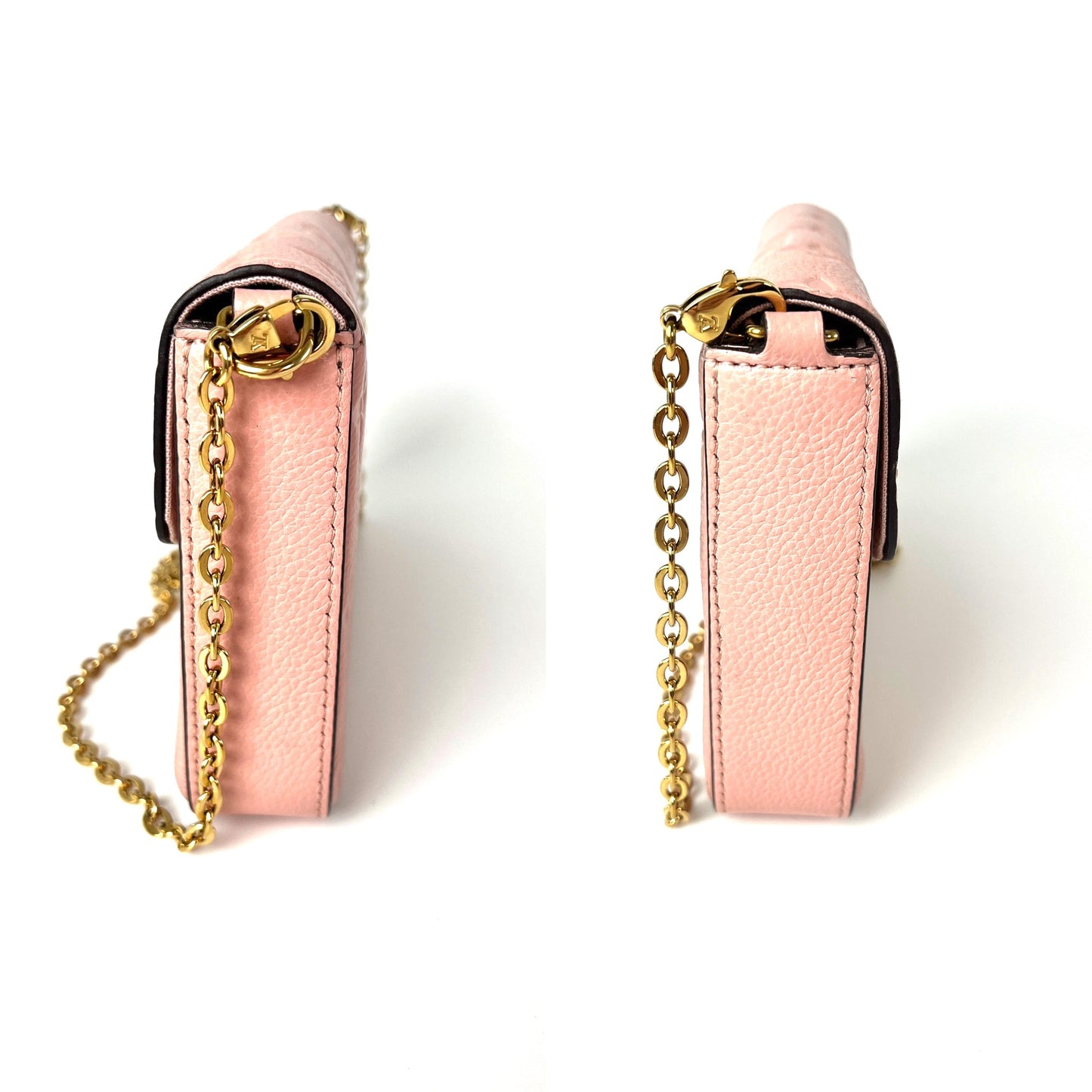 LOUIS VUITTON Felicie Rose Poudre Pink Monogram Empreinte Leather Pochette
