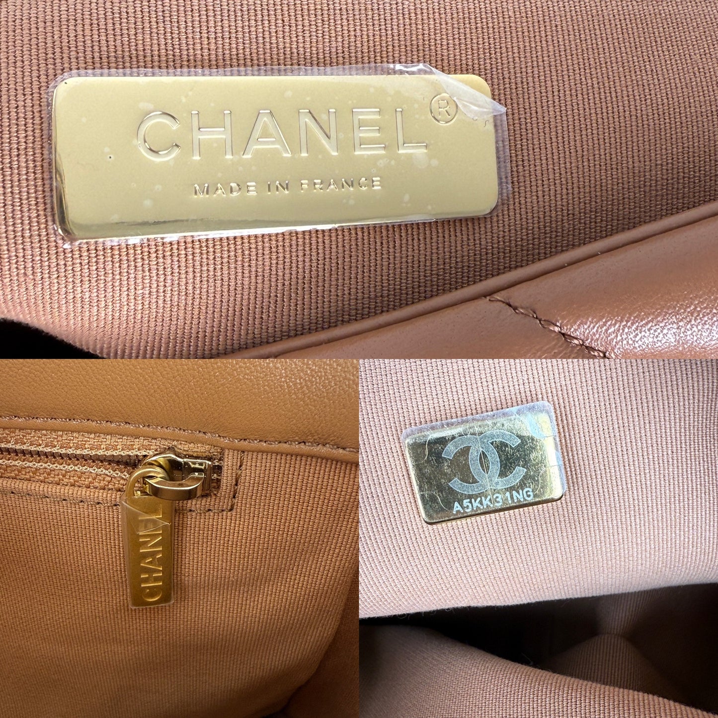 CHANEL 19 Small Carmel Brown Lambskin Gold Hardware Flap Bag