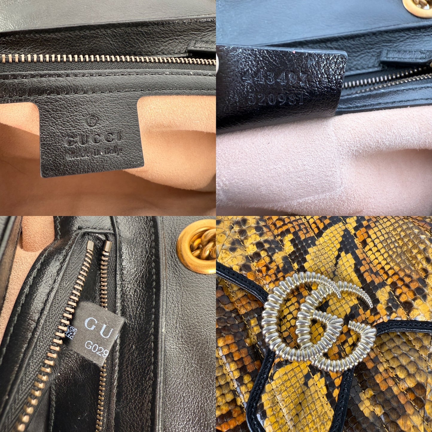 GUCCI GG Marmont Matellase Small Python Snakeskin Black Yellow Crossbody Shoulder Flap Bag