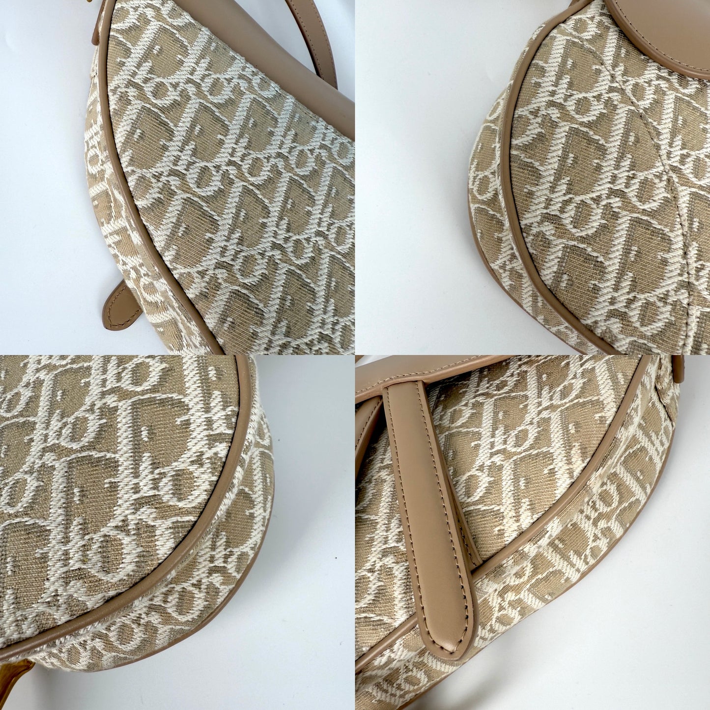 Christian Dior Beige Oblique 2024 Jacquard Monogram Leather Saddle Shoulder Crossbody Bag