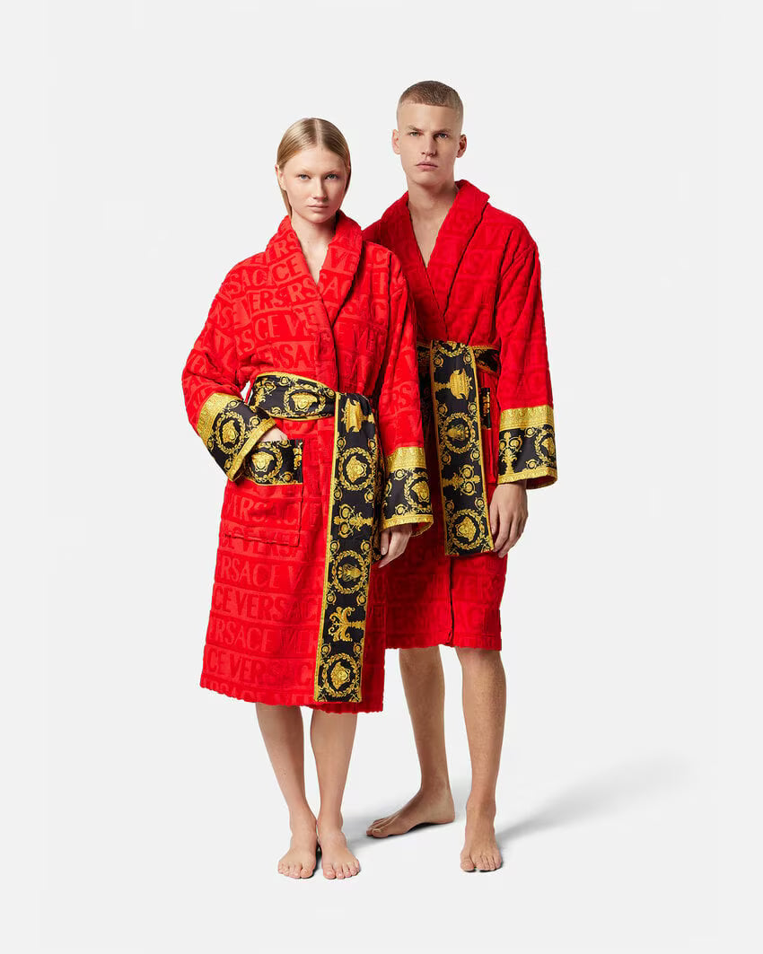 Versace Medusa heart Baroque Insignia Red Gold Black Printed Bath Robe Unisex M
