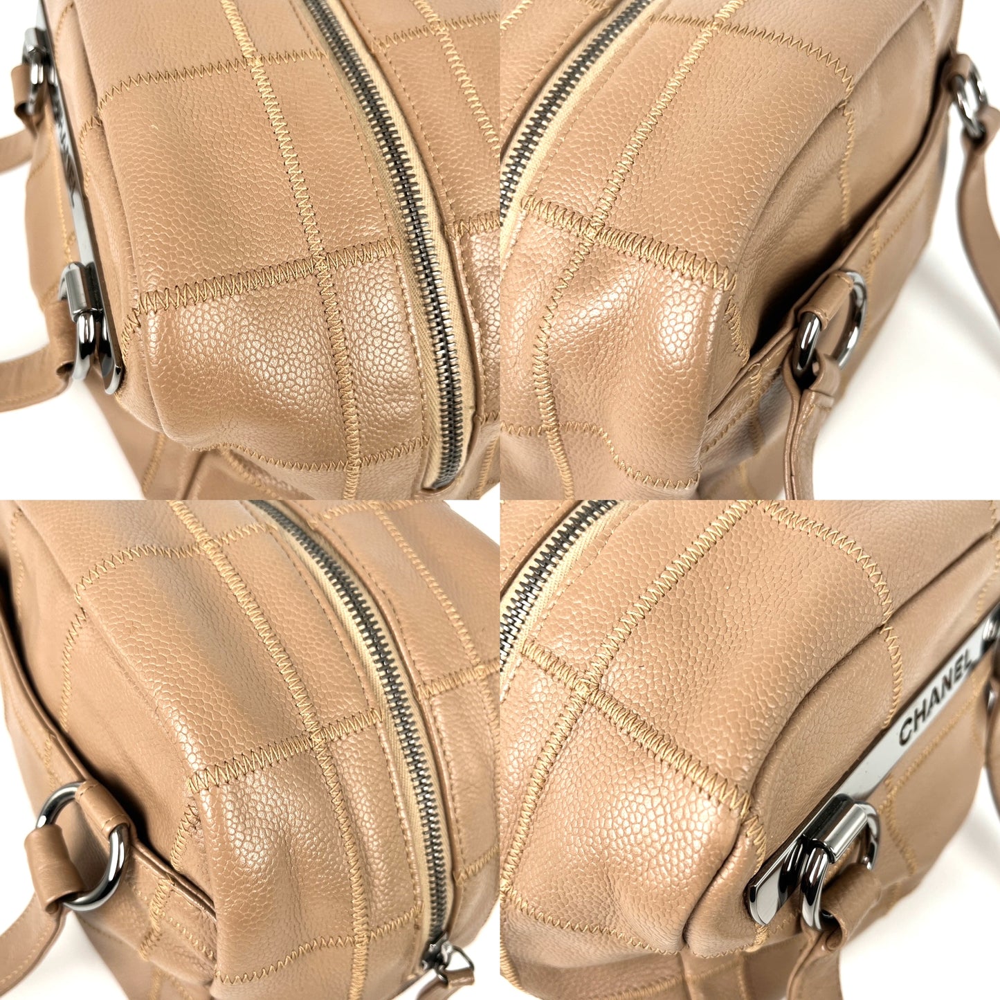 Vintage CHANEL LAX Square Quilt Bowler Dark Beige Leather Bag
