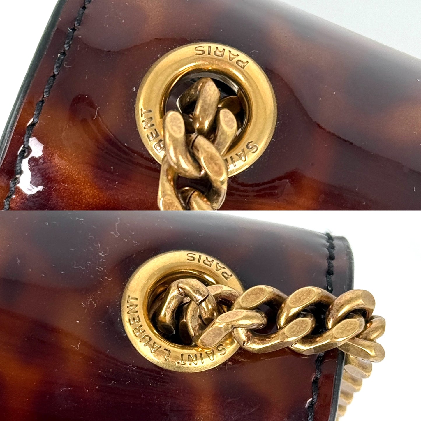 SAINT LAURENT Kate Small Patent Monogram Chain Wallet Tortoiseshell Crossbody Brown Bag