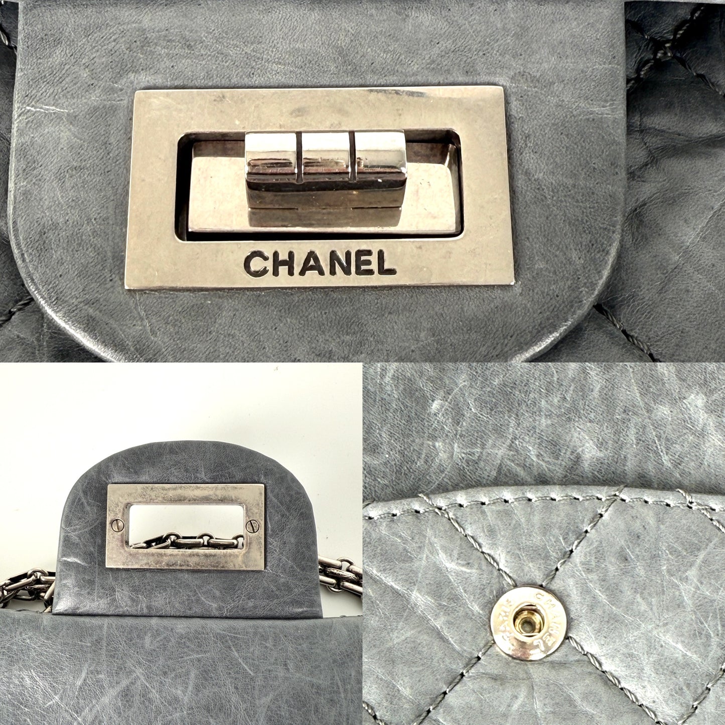 CHANEL Gray 227 2005 Reissue 2.55 Leather Shoulder Crossbody Bag