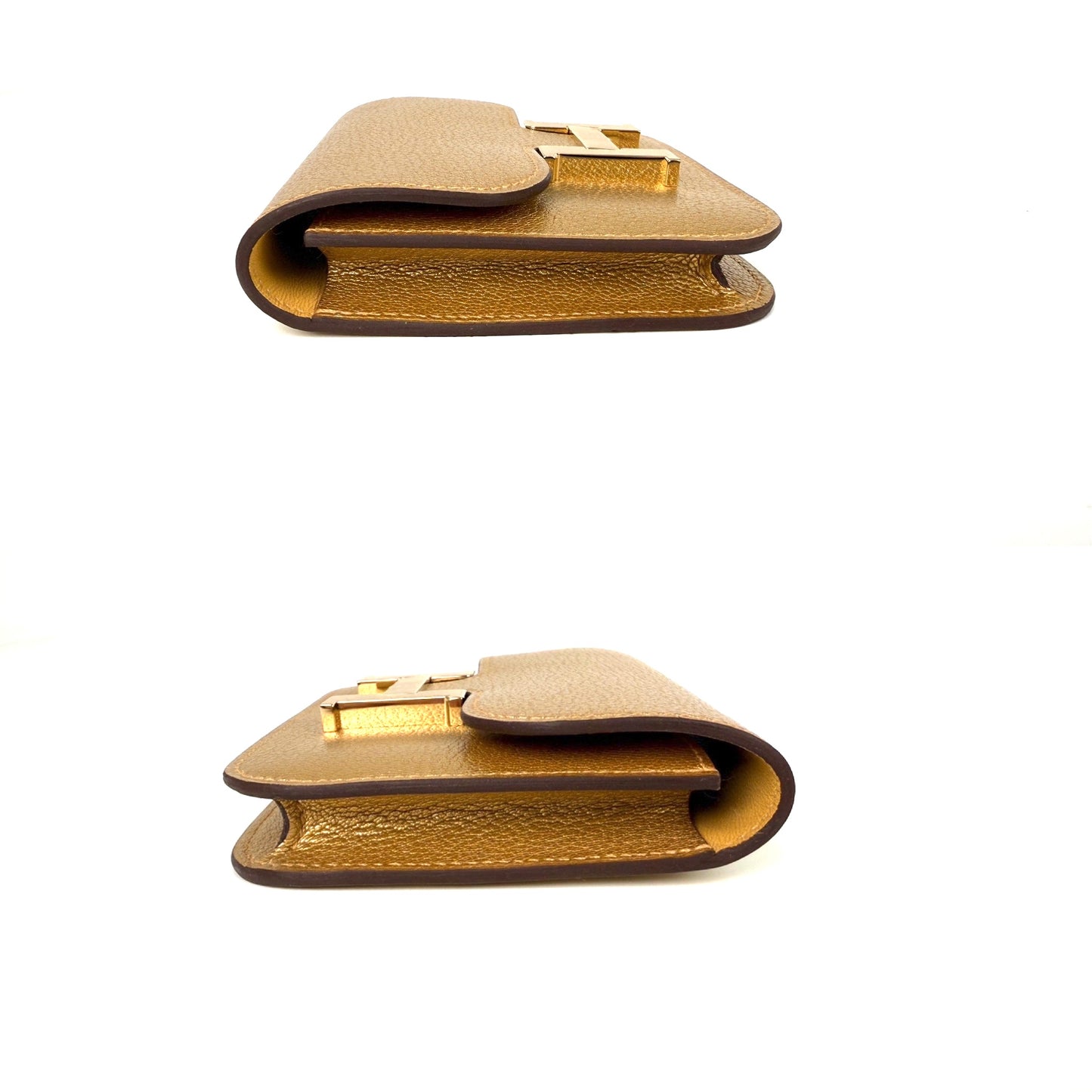 New HERMES Constance Slim Compact Dore Gold Chamkilight Goatskin Wallet Belt Bag