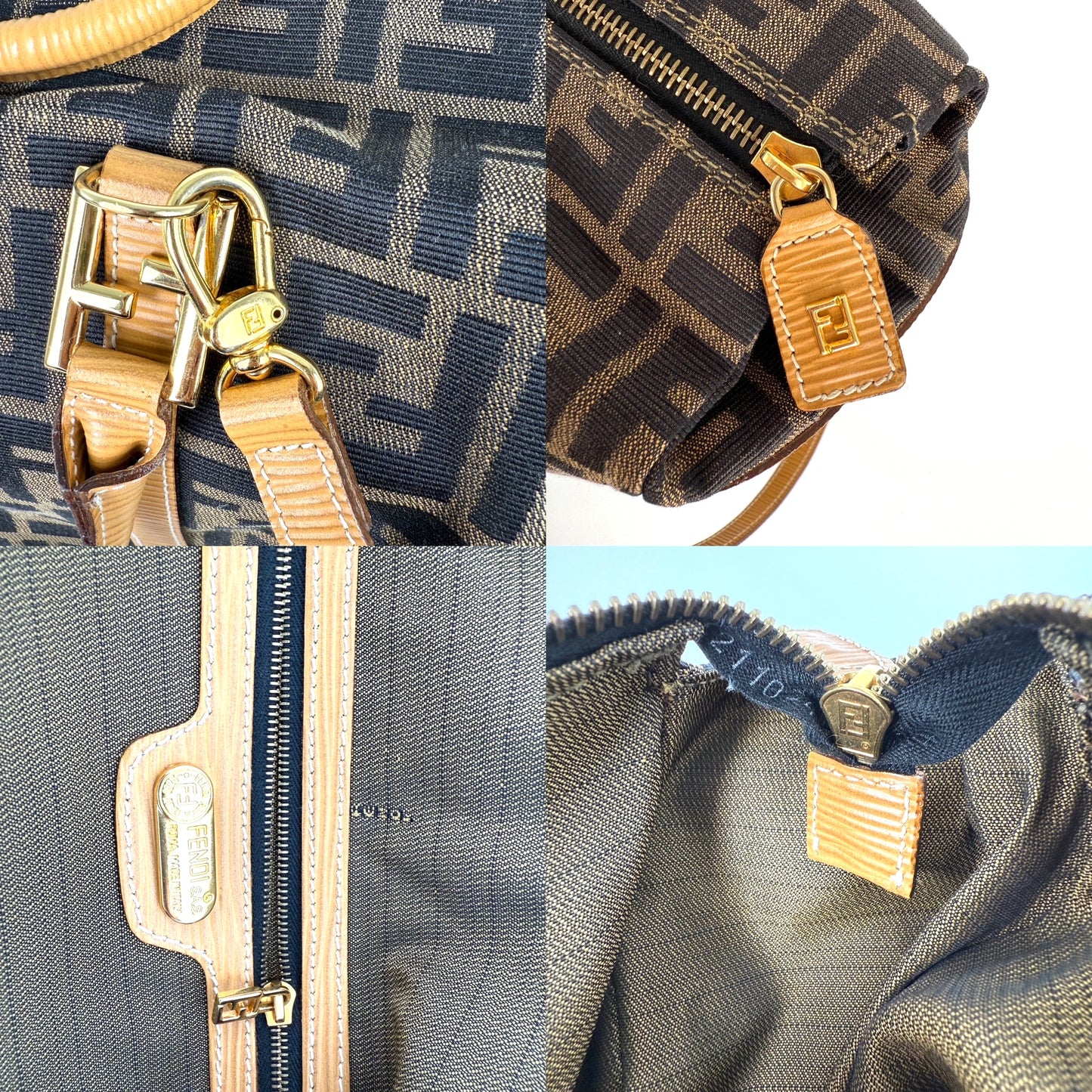 Vintage FENDI Zucca FF Brown Canvas Travel Weekender Tote Shoulder Bag