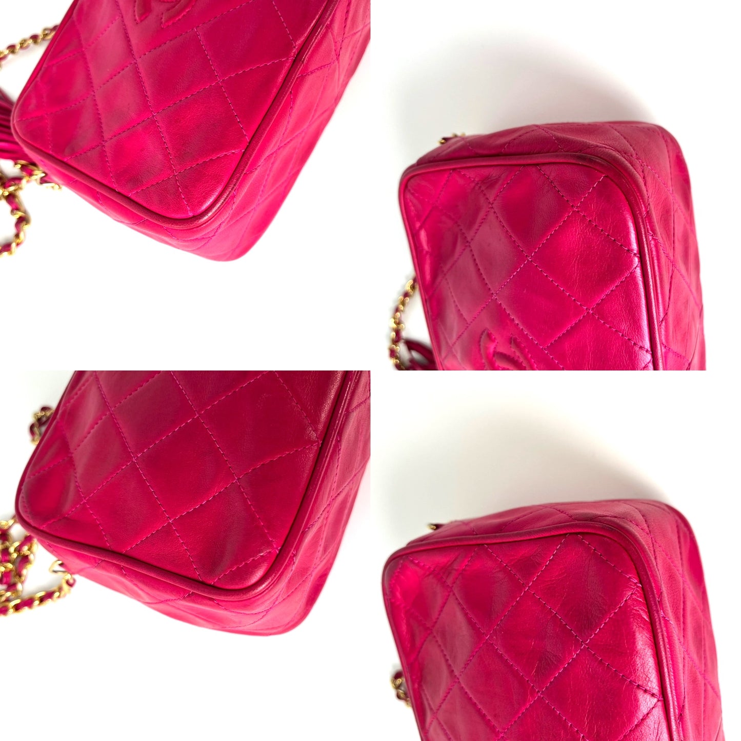 CHANEL Vintage Tassel Pink Leather Quilted Crossbody Camera Case Bag