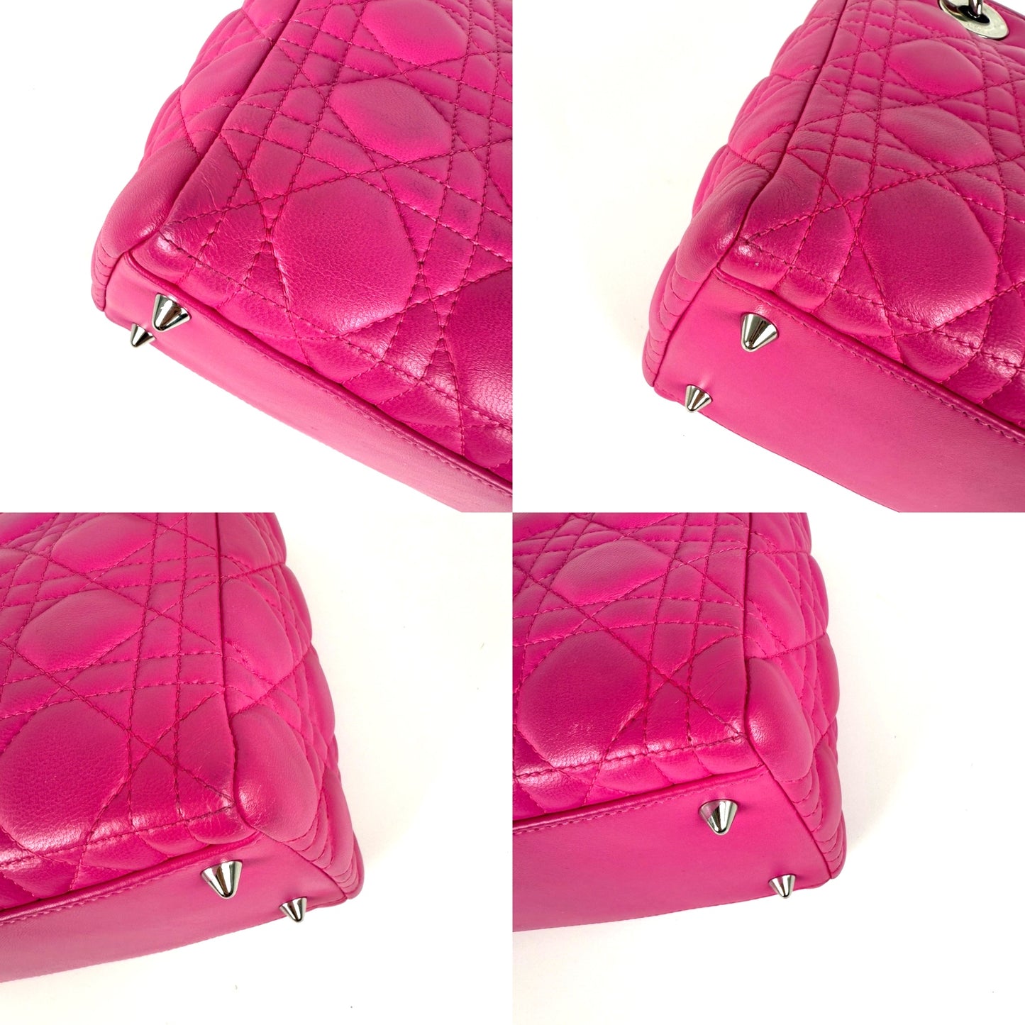 Christian Dior Medium Cannage Lady Dior Pink Lambskin Leather Top Handle Bag