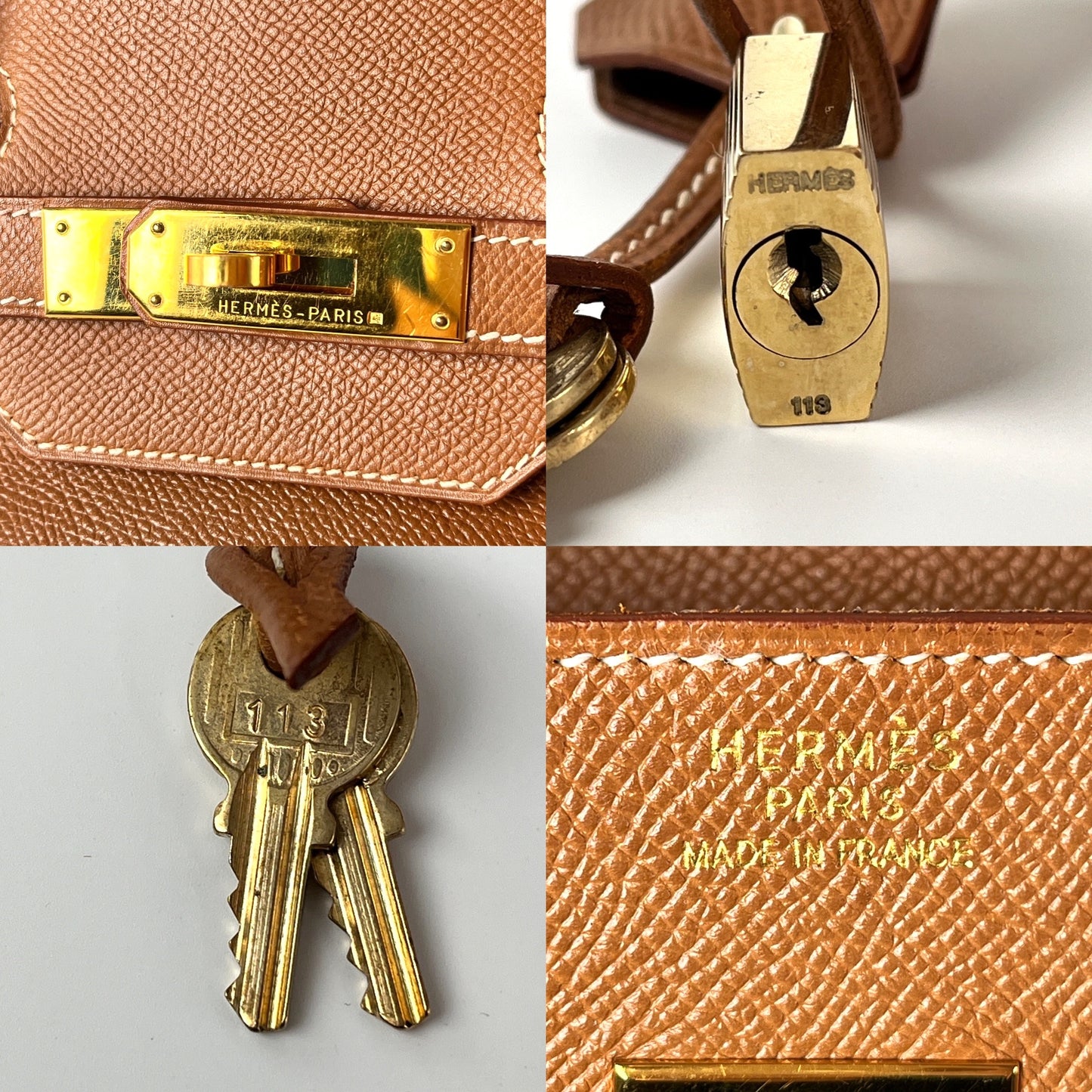 Vintage HERMES Birkin 35 Gold on Gold Courchevel Leather 1998 Satchel Bag