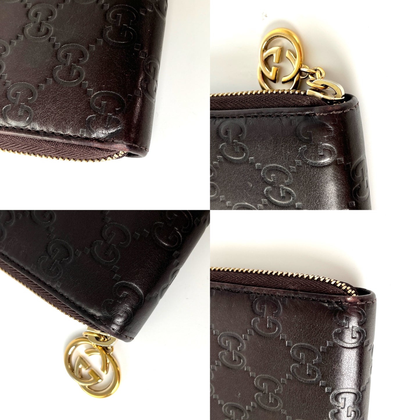 Vintage Gucci Guccissima Monogram Dark Brown Leather Long Zip Wallet