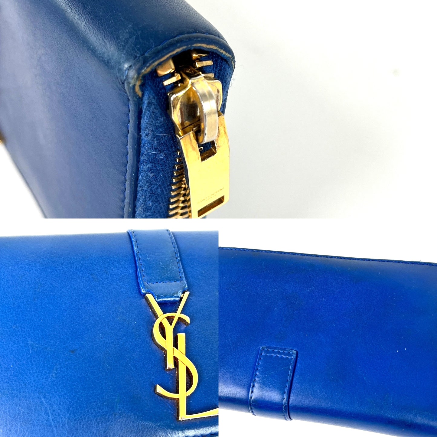 Saint Laurent YSL Blue Leather Long Continental Zip Wallet